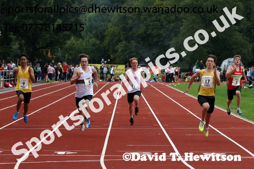 Mens and Boys 100 metres at the Northern Inter-Counties under-17s and 15s at Witton Park, Blackburn. Photo: David T. Hewitson/Sports for All Pics